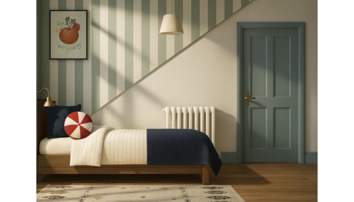 Kid’s bedroom with Architectural Geometric Accent Wall