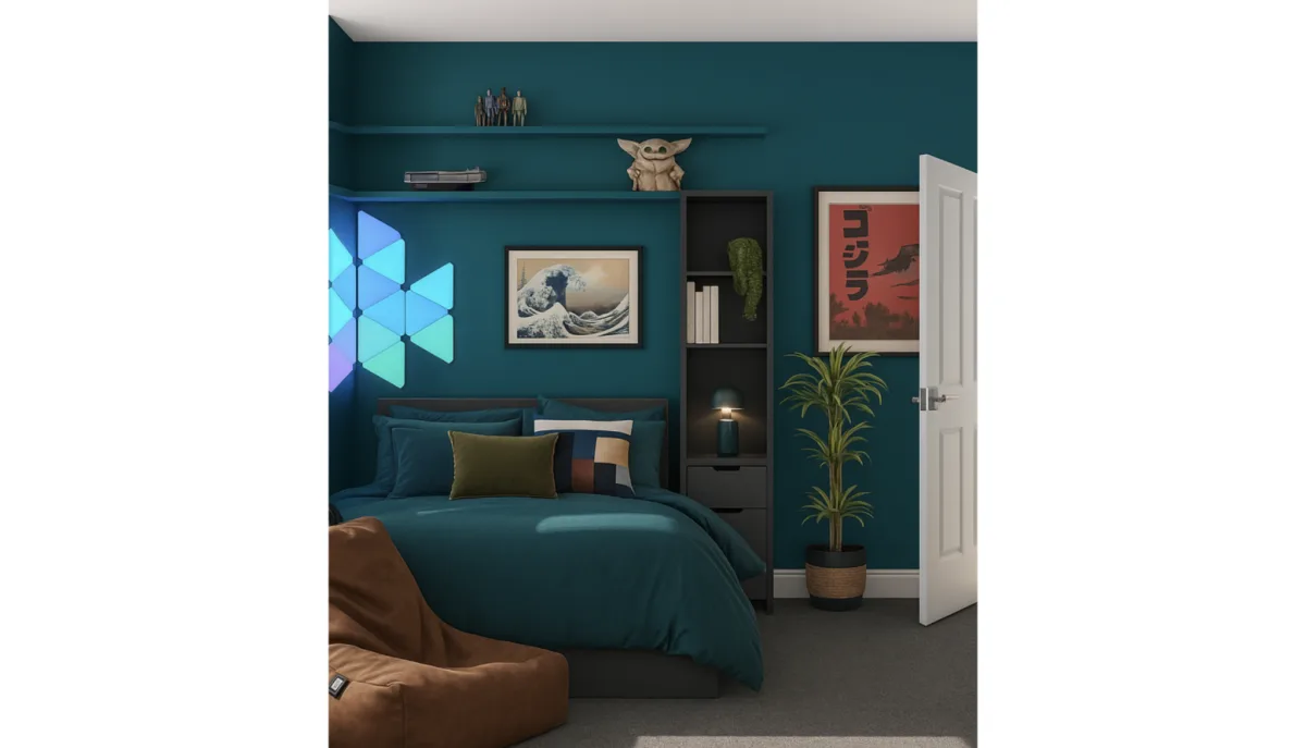 Teal kids bedroom with LEDs