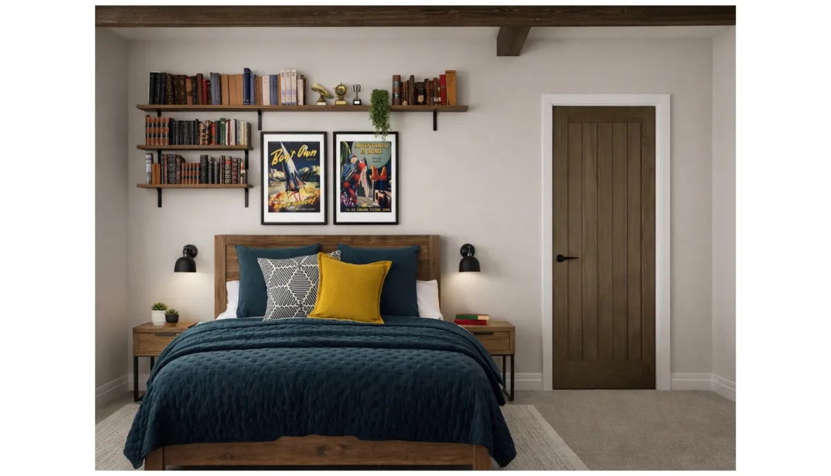 Vintage kid’s bedroom with exposed beams